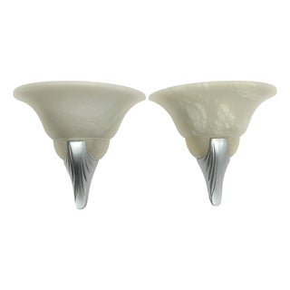 Art Deco Albaster Tulip Shaped Wall Lamps, 1970s, Set of 2 For Sale