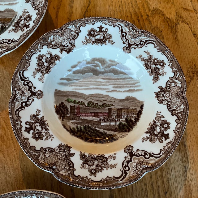 Ceramic 1930s Johnson Bros. Old Britain Castles Brown Rimmed Soup Bowls - Set of 5 For Sale - Image 7 of 12