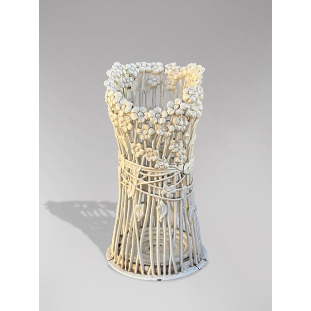 White Art Nouveau White Painted Floral Cast Iron Umbrella Stand, 1890s For Sale - Image 8 of 8