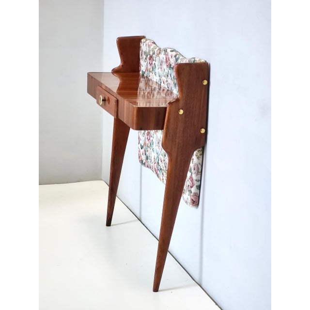Vintage Italian Console Table in Ebonized Beech and Rose-Patterned Fabric, 1950s For Sale - Image 6 of 11