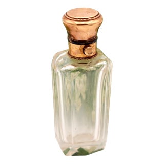 Perfume Bottle in Cut Glass with Gold Cap For Sale