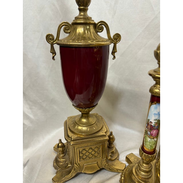 Metal Imperial Clock and Urn Set - Red Romeo and Juliet For Sale - Image 7 of 12