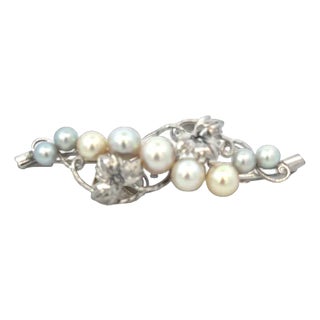 Mikimoto Akoya Pearl Brooch Sterling Silver 6.8 mm Estate 8 Grams For Sale