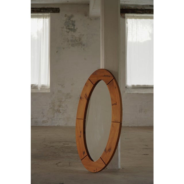 Large Oval Wall Mirror in Pine by Glasmäster Markaryd, Sweden, 1960s For Sale - Image 10 of 17