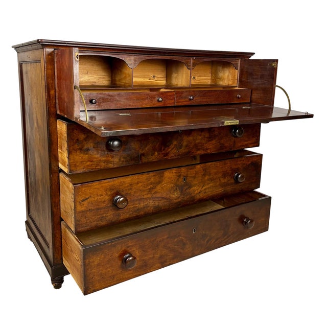 Antique Spanish walnut secretaire chest dating to the late-19th century, combining practical storage with a concealed...