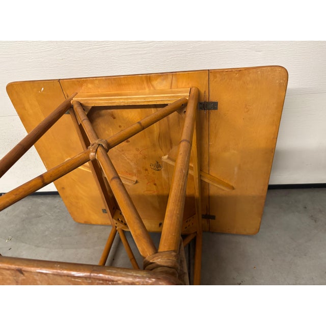 Wood Heywood-Wakefield Birch Rattan Drop Leaf Bar Serving Cart For Sale - Image 7 of 9