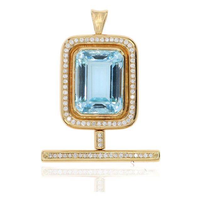 Gia 60 Ct Aquamarine and 4 Ct Diamond 18k Yellow Gold Convertible Pendant Brooch For Sale