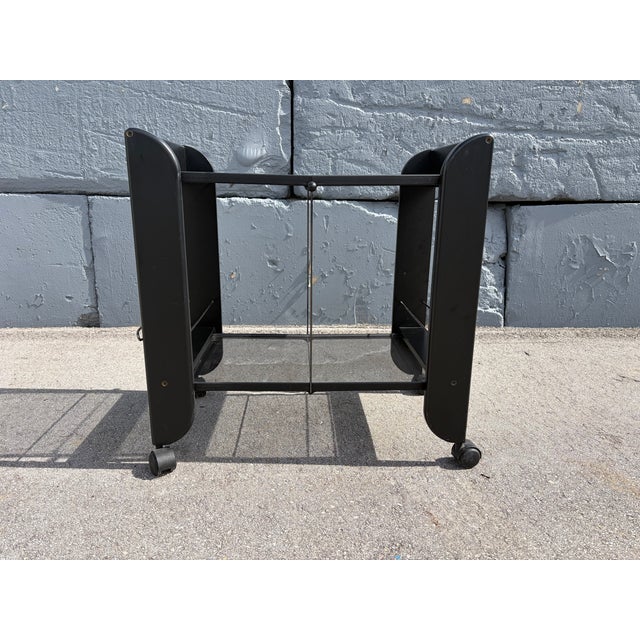 Wood 1980s Black Serving or Bar Cart From Mascagni, Made in Italy, Foldable For Sale - Image 7 of 15