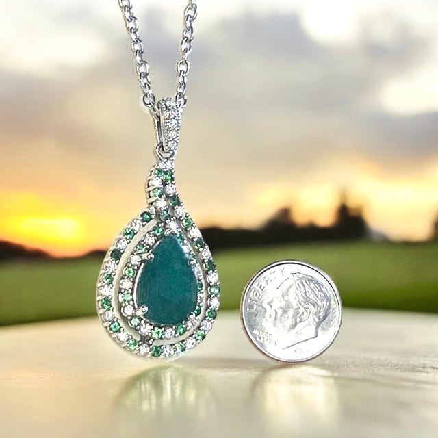 Natural Emerald Diamond Necklace 18" 14k Gold 5.6 TCW Certified For Sale - Image 11 of 13