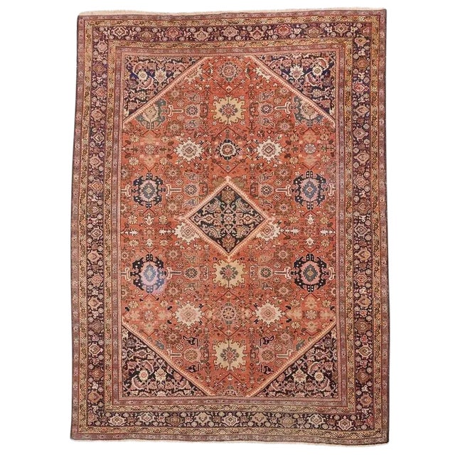 Genuine Hand Knotted Authentic Antique Persian Mahal Rug 12'x 8'10" For Sale