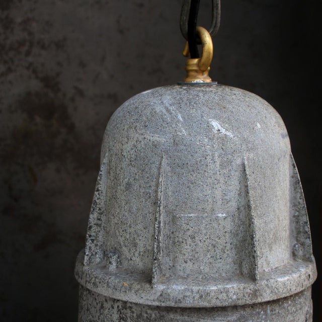 Vintage Industrial French Grey Metal Pendant Lamps from Mazda For Sale - Image 6 of 7