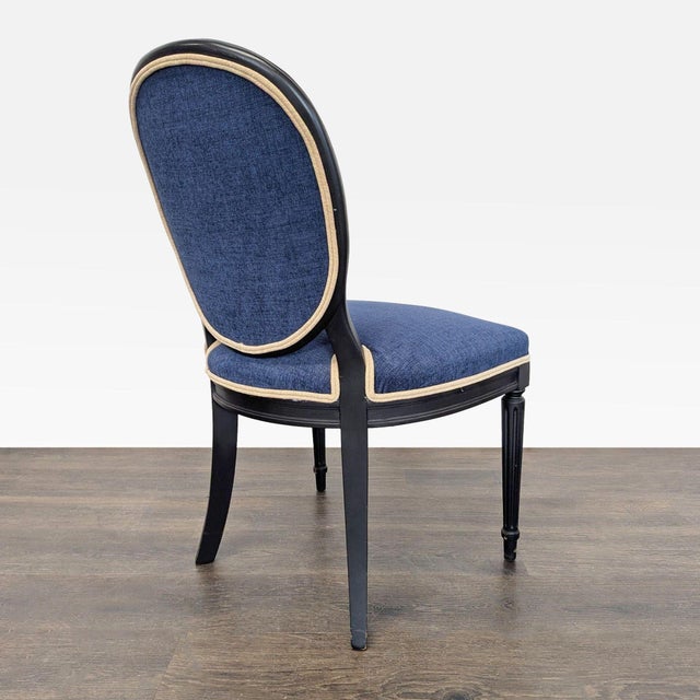 Elegant 5-Piece Dining Set With Glass Table and Blue Upholstered Chairs For Sale In San Francisco - Image 6 of 16