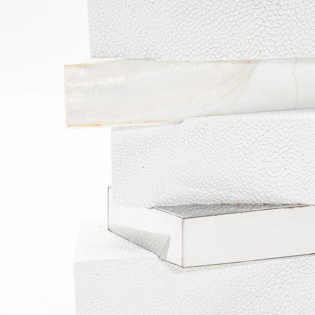 Metal Modern Sculptural Vase in Shagreen With Shell and Stainless Steel Details by Kifu Paris For Sale - Image 7 of 7