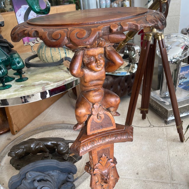 Wood Antique Italian Renaissance Revival Cherub Wood Pedestal For Sale - Image 7 of 10