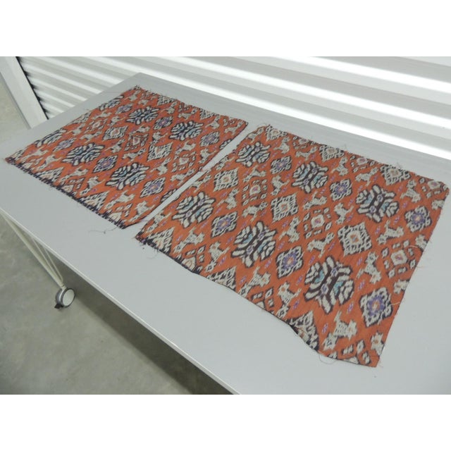 Vintage Rust and Grey Sheer Cotton Ikat Textiles Square Panels - Set of 2 For Sale - Image 4 of 5