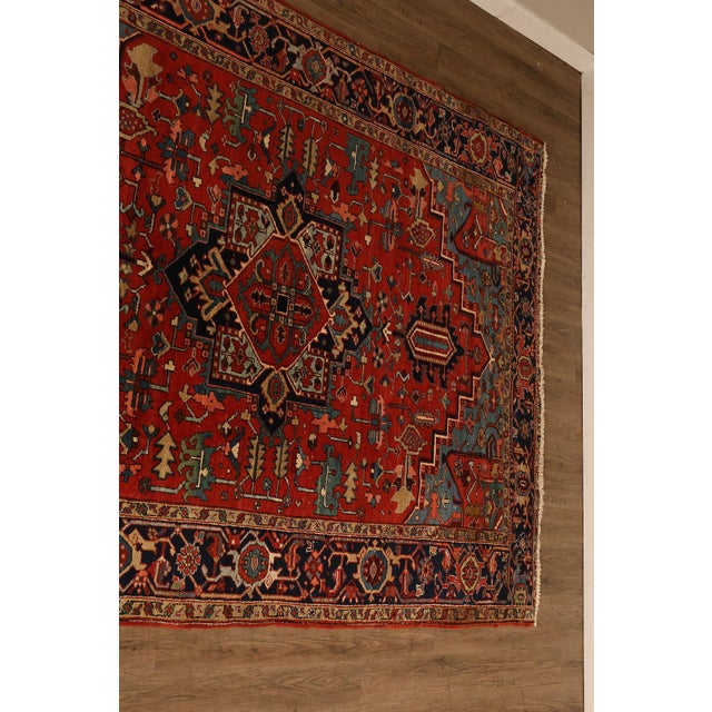 Early 20th Century Vintage Heriz Hand Tied Persian Rug 90'" X 123" For Sale - Image 5 of 18