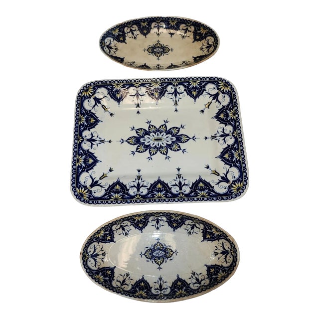 19th Century Sarreguemines Platter & Dish Set- 3 Pieces For Sale