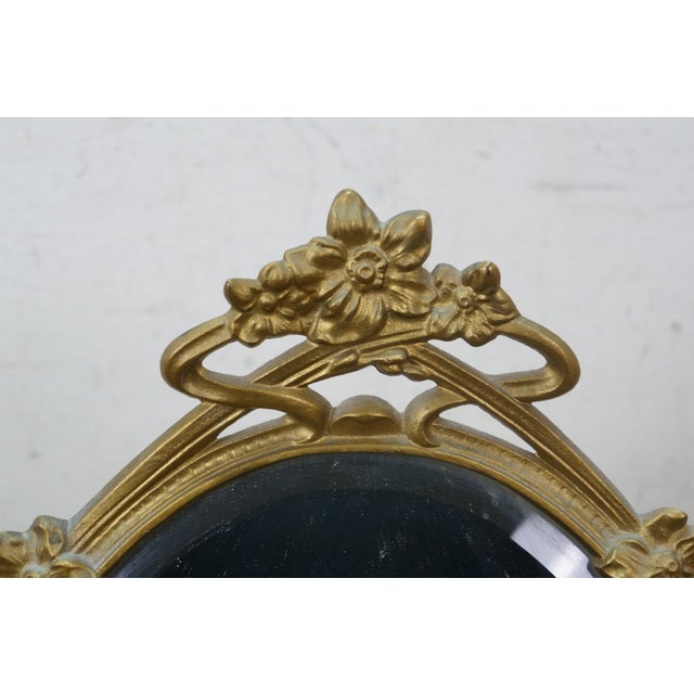 Antique Victorian Art Nouveau Gilt Brass Tabletop Vanity Dressing Mirror 14" For Sale - Image 11 of 13