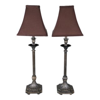 Late 20th Century Contemporary Neoclassical Bronze Finished Fluted Buffet Lamps - A Pair For Sale