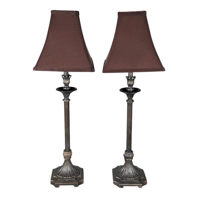 Late 20th Century Contemporary Neoclassical Bronze Finished Fluted Buffet Lamps - A Pair For Sale