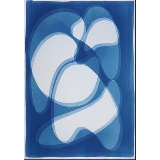 2026, Mid-Century Modern Shapes Monotype, Handmade Cyanotype on Watercolor Paper, Blurry Vision For Sale