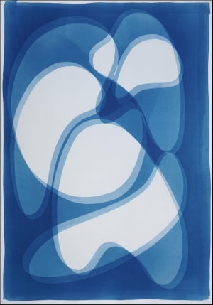 2026, Mid-Century Modern Shapes Monotype, Handmade Cyanotype on Watercolor Paper, Blurry Vision
