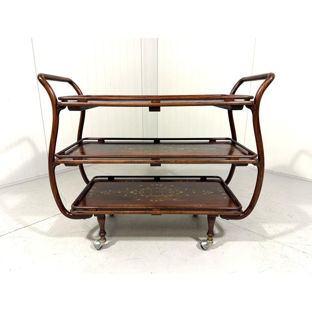 Anglo Indian Teak and Brass Inlaid Serving Trolley, 1930s For Sale - Image 3 of 18