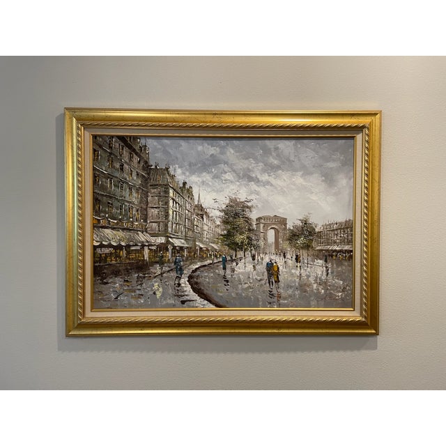 1960s Paris Champs Elysees Impressionist Cityscape Oil on Canvas Signed Fontaine For Sale - Image 14 of 14