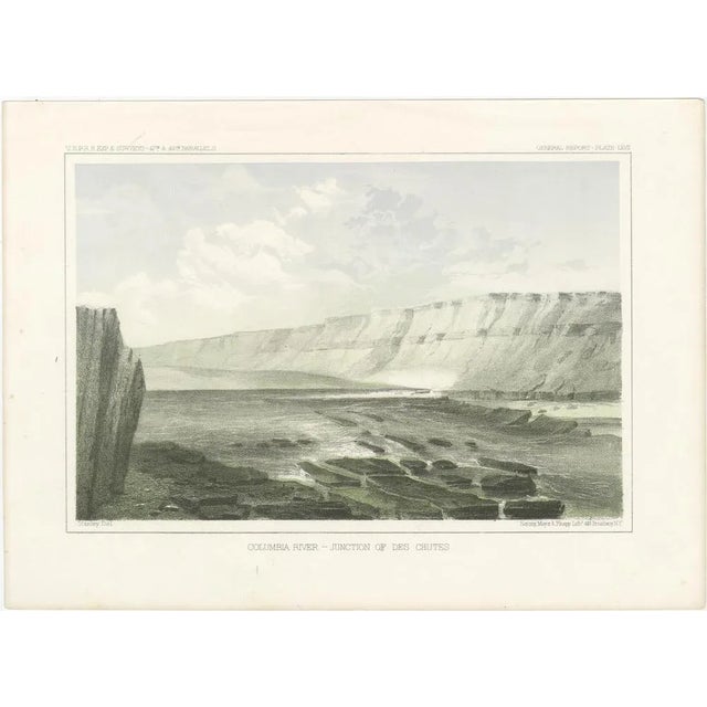 Title: Columbia River Junction with Des Chutes – A Majestic River Landscape : This captivating lithograph depicts the...