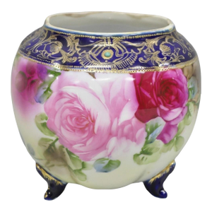 Antique Nippon Hand Painted Moriage Pink Rose Porcelain Biscuit Jar Vase