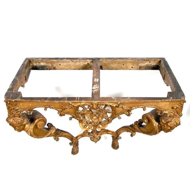Baroque Period French 18th Century Regence Giltwood Marble Top Console Table For Sale - Image 3 of 5