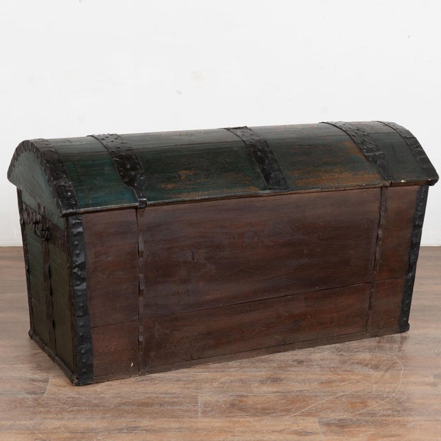 Original Hand Painted Teal Oak Dome Top Swedish Trunk Dated 1846 For Sale - Image 15 of 15