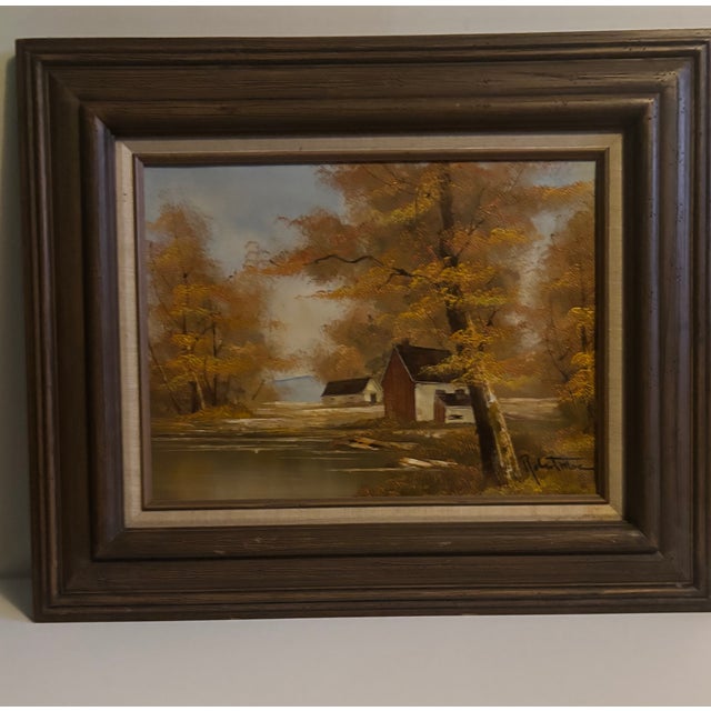 Farmhouse Mid 20th Century Original Sepia-Toned Landscape Painting. For Sale - Image 3 of 7