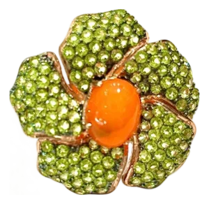 Bochic "Orient" Orange Opal & Multi Peridot Cocktail Ring Set 18K Gold&Silver