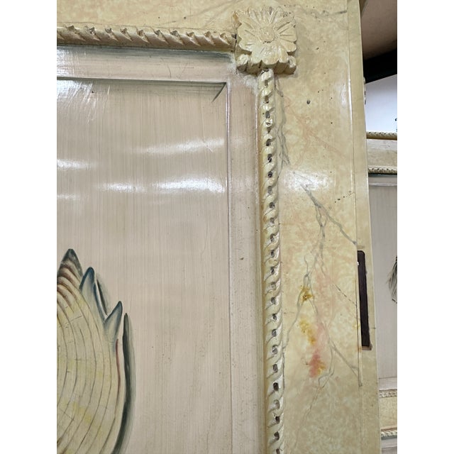 1980s Regency Hand-Painted Four Panel Folding Screens With Shell Motifs - A Pair For Sale - Image 6 of 11