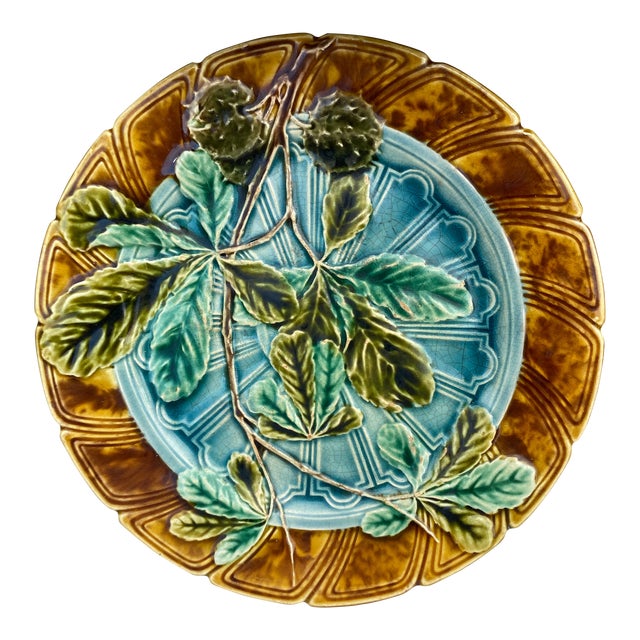 Majolica Chesnut Leaf Plate Sarreguemines, Circa 1890 For Sale