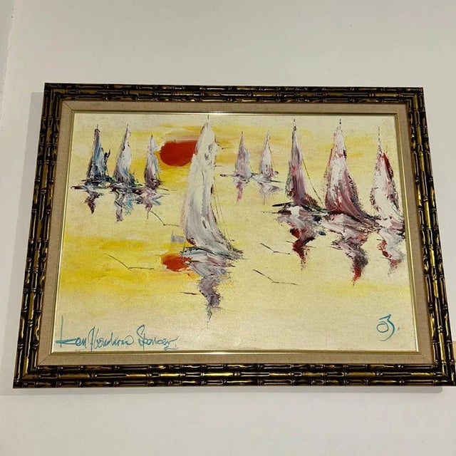 Kenneth Abendana Spencer Signed Harbor Reflections Abstract Seascape Oil Painting (2000s), Framed For Sale - Image 11 of 14
