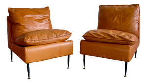 Mid-Century Modern Italian Leather Club Chairs by Afra & Tobia Scarpa for Molteni & C, 1970s