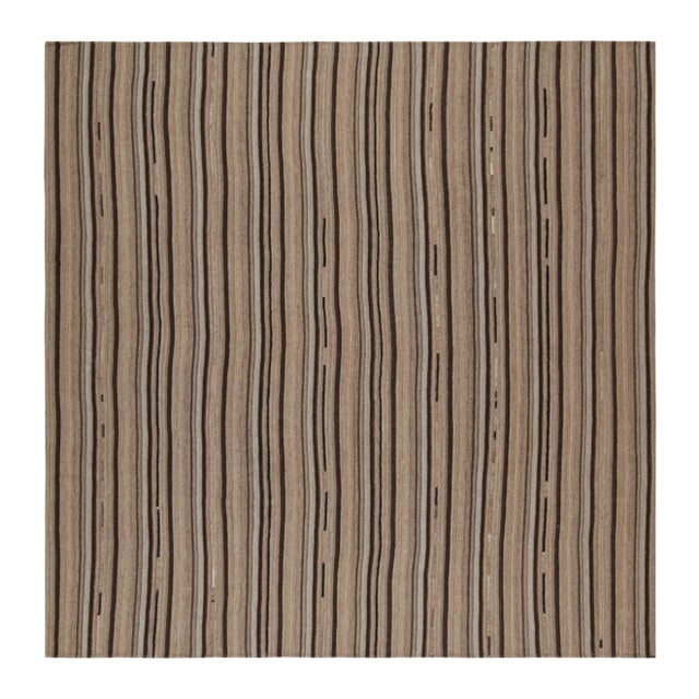 Brown 1950s Vintage Persian Kilim in Beige-Brown Stripes by Rug & Kilim For Sale - Image 8 of 8