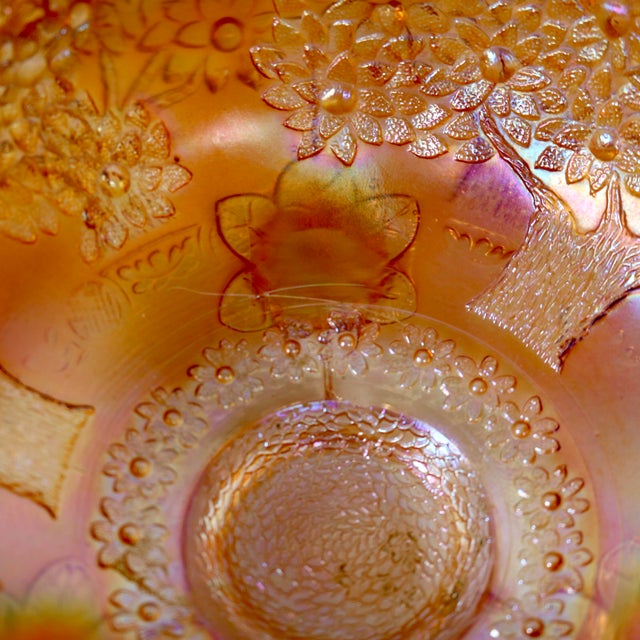 Early 20th Century Fenton Marigold Carnival Glass "Orange Tree" Footed Master Fruit Bowl & Cup Set - 7 Pieces For Sale - Image 10 of 11