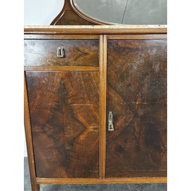 Glass Art Nouveau Buffet in Burr Walnut with Marble Top and Oval Mirror, 1890s For Sale - Image 7 of 12