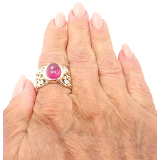 Gold Christian Dior 18k Yellow Gold Diamond Large Pink Tourmaline Band Ring, size 8.75 For Sale - Image 8 of 9