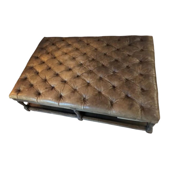 Perfect Blend of British Elegance & Modern Versatility With the Thomas Rectangular Chesterfield Leather Ottoman. For Sale