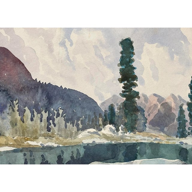 Vintage Original California Watercolor Painting of High Sierras Lake Evolution Pass by Galen Wolf For Sale - Image 4 of 7