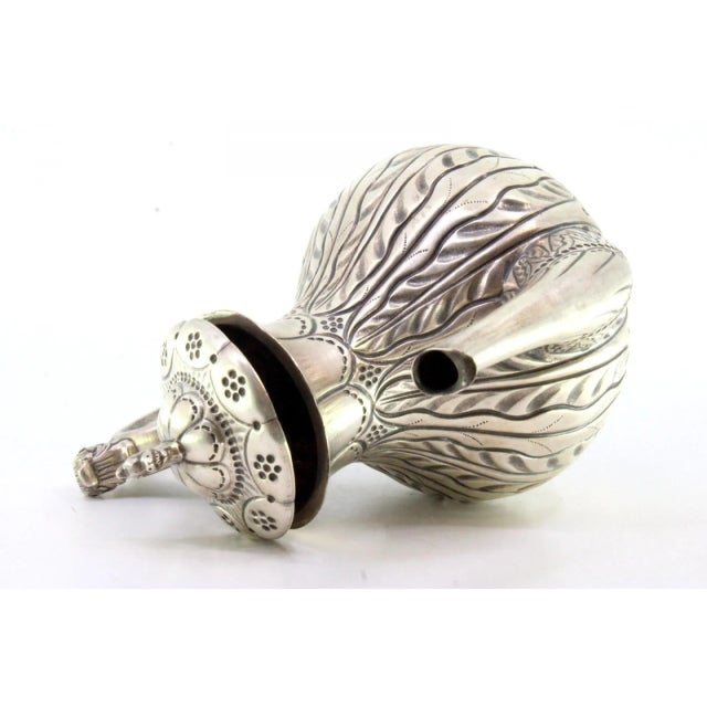 Silver Coffee Pot with Relief Engraving and Handle Lid with Dragon Figure For Sale - Image 5 of 9