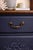 Late 20th Century Pair of Solid Wood Navy Blue Nightstands With Carved Shell Drawer & Walnut Tops For Sale - Image 12 of 12