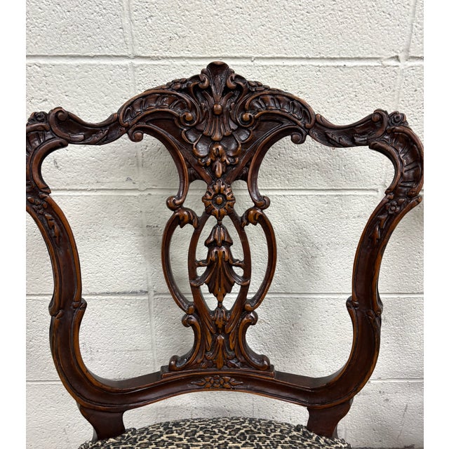 Antique Late 1800s French Rococo Revival Carved Walnut Side Chairs - Pair For Sale - Image 11 of 15