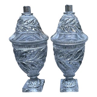 Georgian Anglo-Irish Cut-Glass Lidded Urns attributed to Waterford, 1820, Set of 2 For Sale