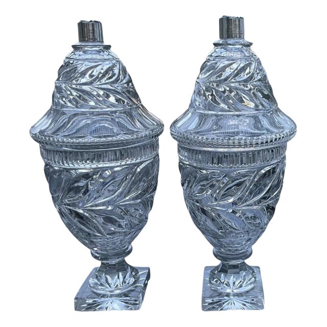 Georgian Anglo-Irish Cut-Glass Lidded Urns attributed to Waterford, 1820, Set of 2 For Sale