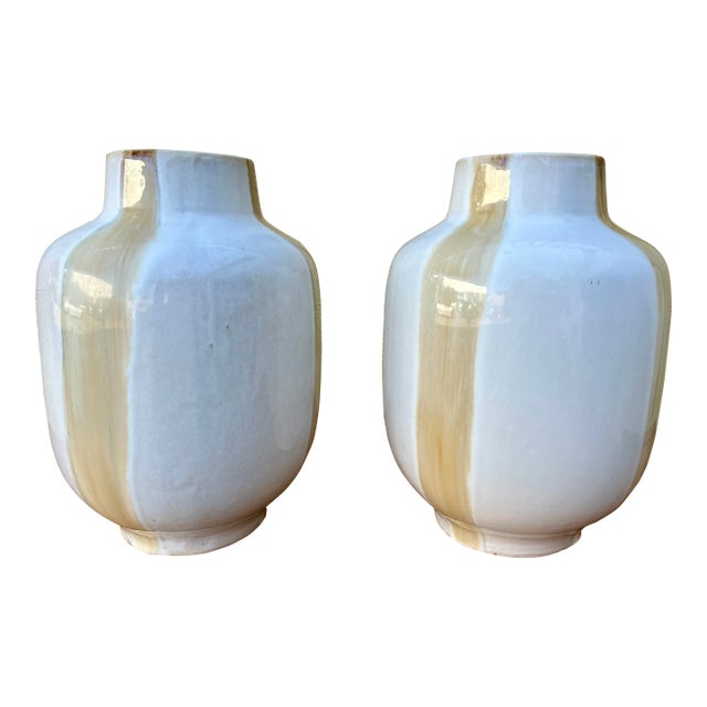 A Pair of Mid-Century Modern Two-Tone Studio Pottery Ceramic Vases.Circa 1970s For Sale